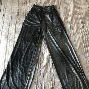 Metallic Silver Tie-Waist Pants